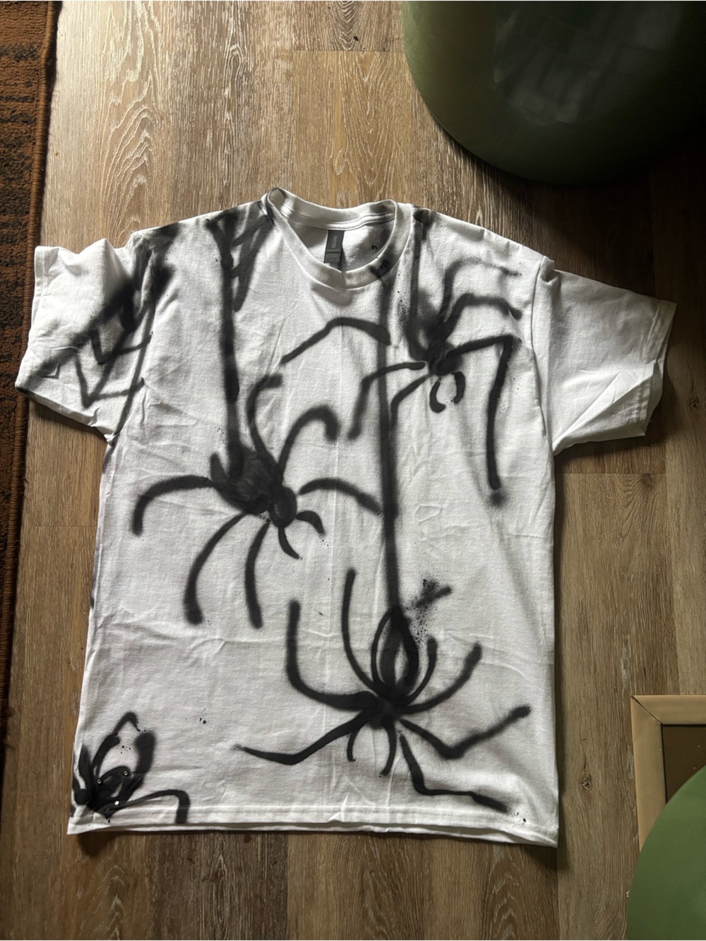 Men's White Short Sleeve Tee with Black Spider Spray Design